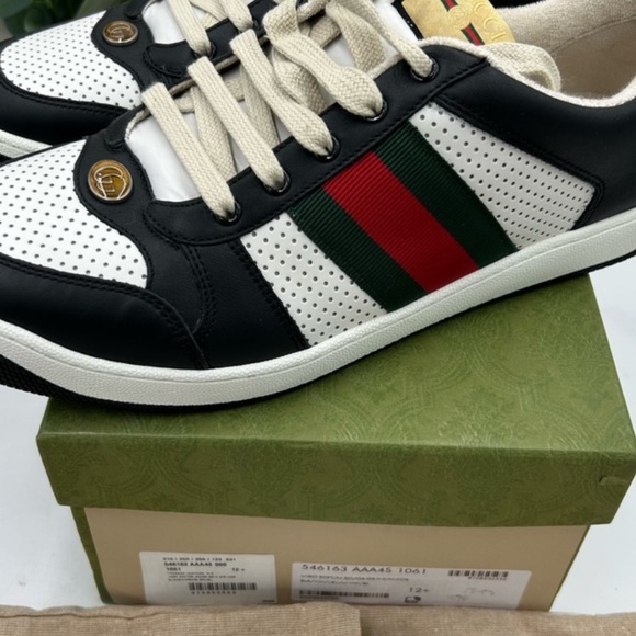 Gucci Men's low top screener sneakers . Paneled leather design . Size 12.5 - Picture 2 of 11